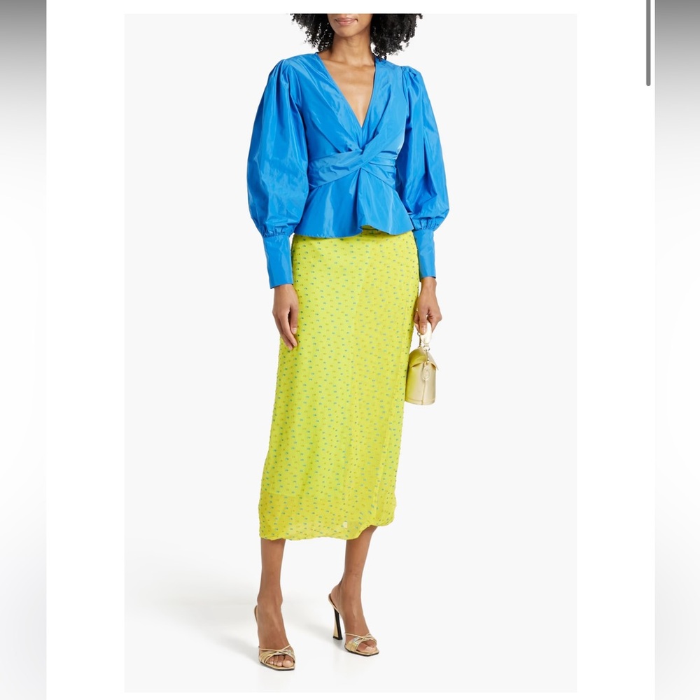 Veronica Beard Cobalt Blue Puff-Sleeve V-Neck Twist Blouse